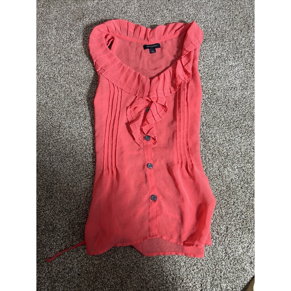 Banana‎ Republic Women's Small Coral Pink Ruffle Sleeveless Blouse Top